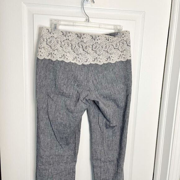 Elevenses Brighton Chambray Lace Overlay Lightweight Linen Pocket Flare Pant - Picture 7 of 10